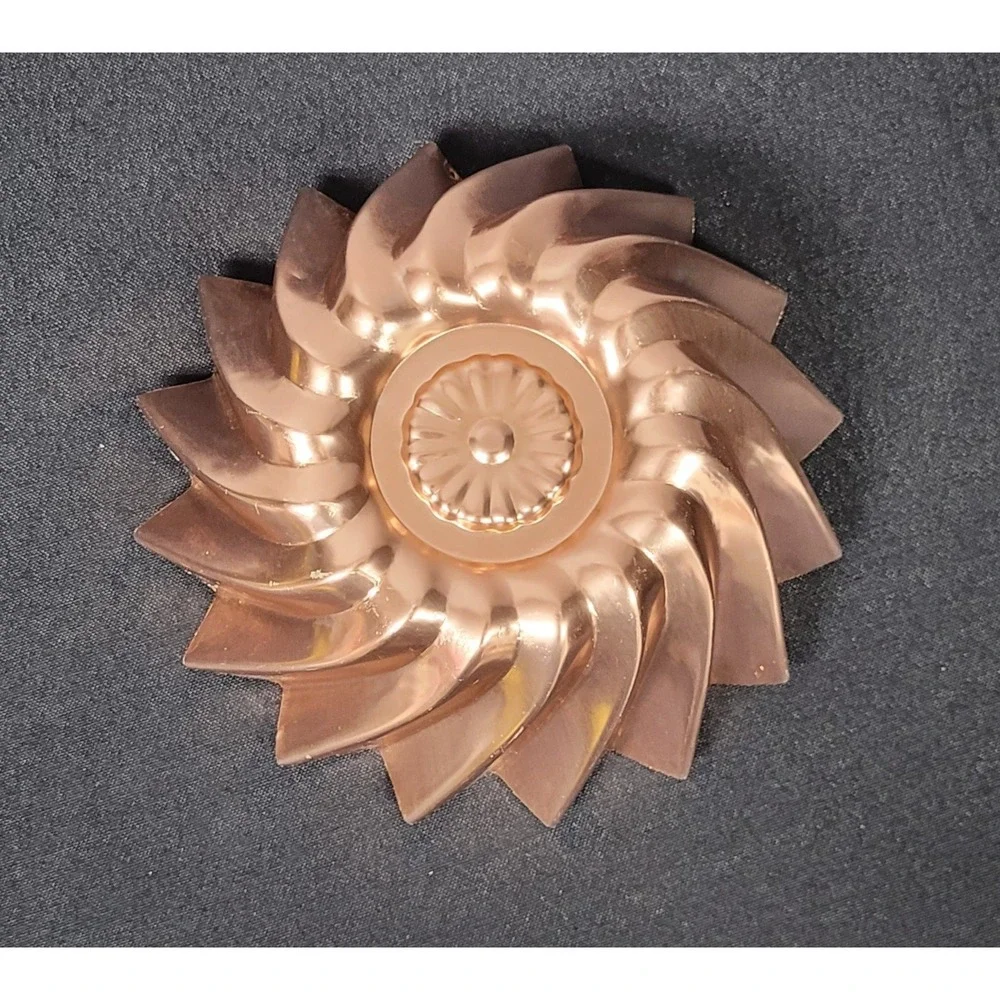 VTG 60s Copper Tone Pinwheel Jello Mold Swirl Starburst Fluted Aluminum Decor